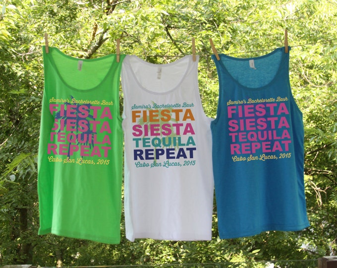 Sets - Fiesta Siesta Tequila Repeat - Personalized Bachelorette Beach Tanks