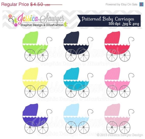 50% OFF- INSTANT DOWNLOAD, patterned baby carriages. baby shower clipart, for wall decals, invitations, digital scrapboking, card making Il_570xn
