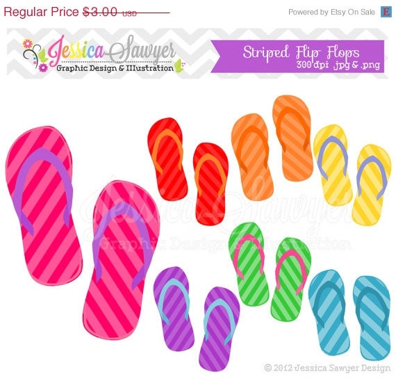 50% OFF - INSTANT DOWNLOAD - flip flop clip art - beach clipart - summer clip art - commercial use - card making Il_570xn