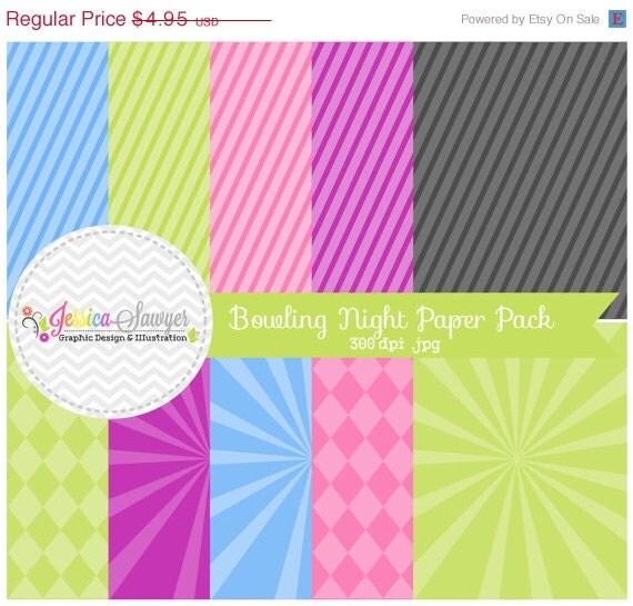 80% OFF - INSTANT DOWNLOAD, bowling night digital paper pack - starburst background - card making - invitation - printable papers Il_570xn