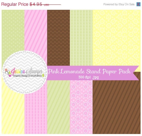 80% OFF - INSTANT DOWNLOAD, lemonade stand digital papers, pink stripe background, fruit clipart, whimsical printable, commercial use for i Il_570xn