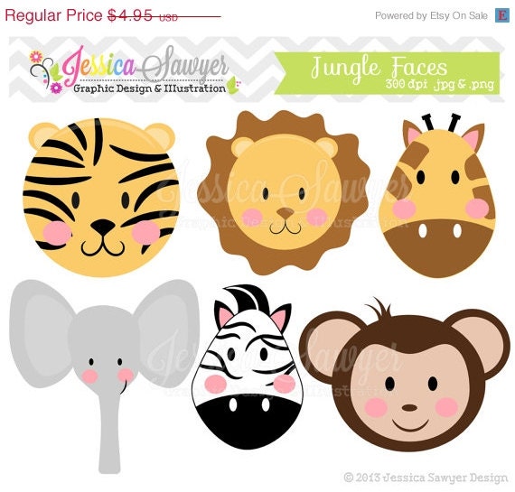 80% OFF - INSTANT DOWNLOAD, jungle animal clipart, girly jungle clip art, for baby showers, invitations, annoucements, digital scrapbooking Il_570xn
