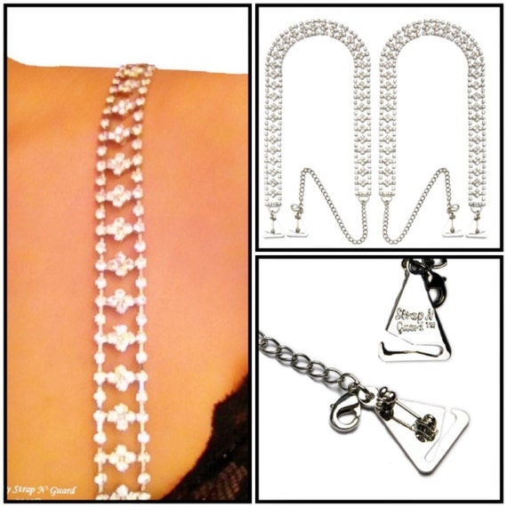 Bra Strap Dress Accessories, Royalty Style Crystal with Metal Pin Hooks-Prevents Strapless Falling