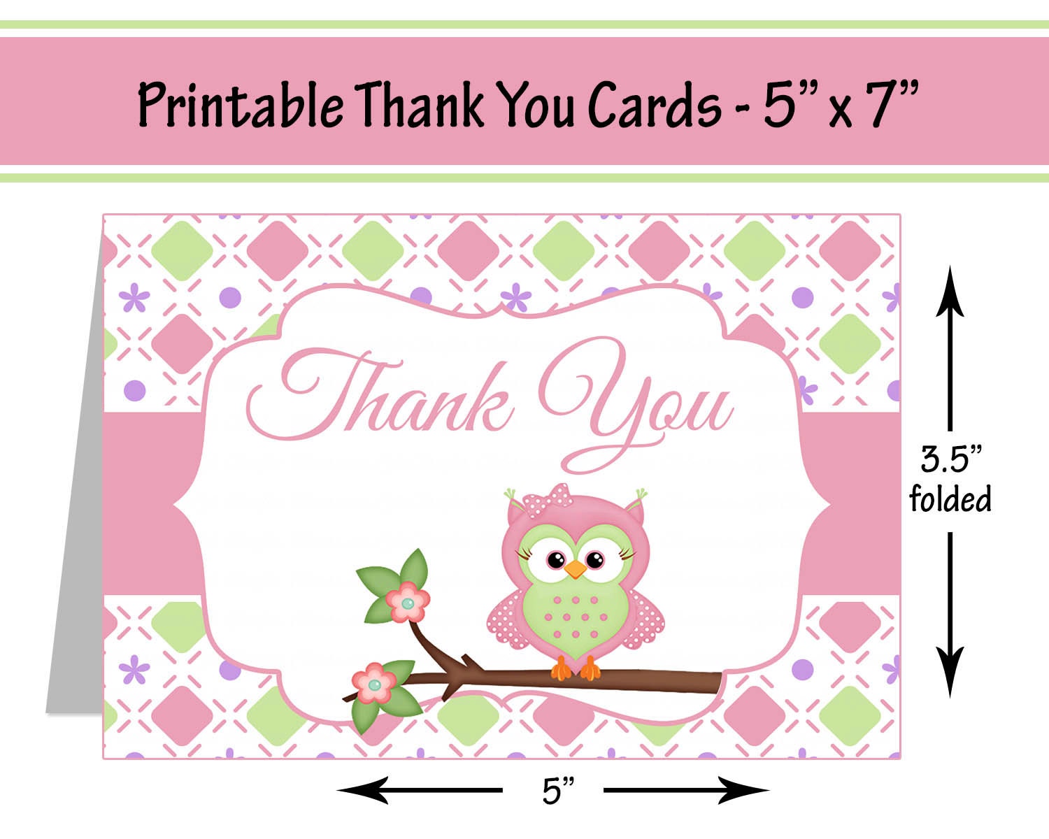 Printable Baby Shower Thank You Cards Folding Cards Pink