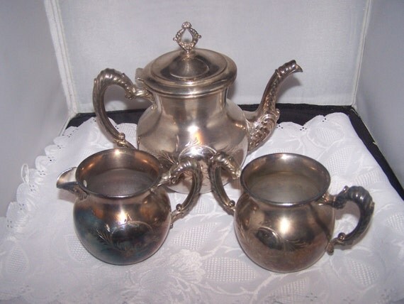 Quadruple Silverplate Tea set Teapot creamer by vintagebyrudi