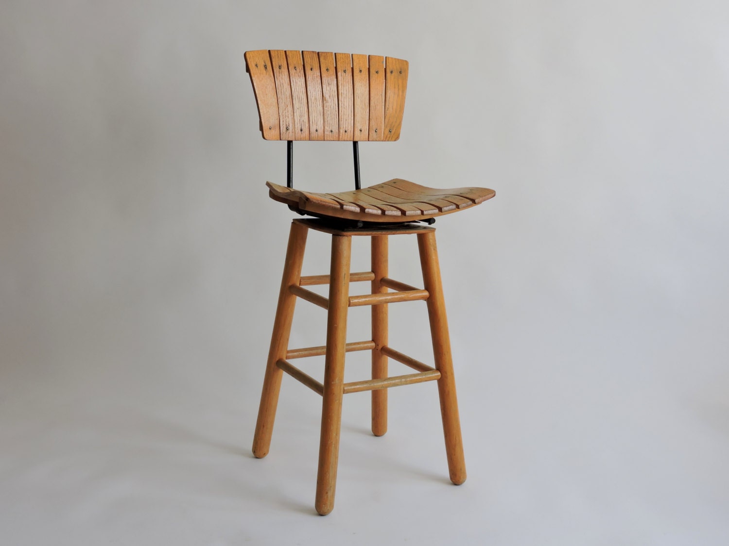 Arthur Umanoff Era Bar Stool Mid Century Wooden Slat Arthur Umanoff Era Bar Stool Mid Century Wooden Slat