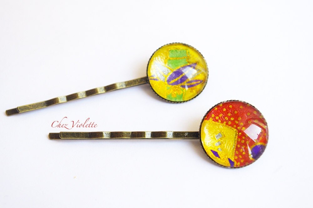 2 Bobby pin abstract Hair pin set japanese washi by
