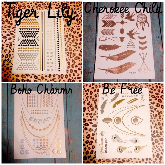 Items Similar To Metallic Temporary Tattoos - 1 Sheet - Geometric ...