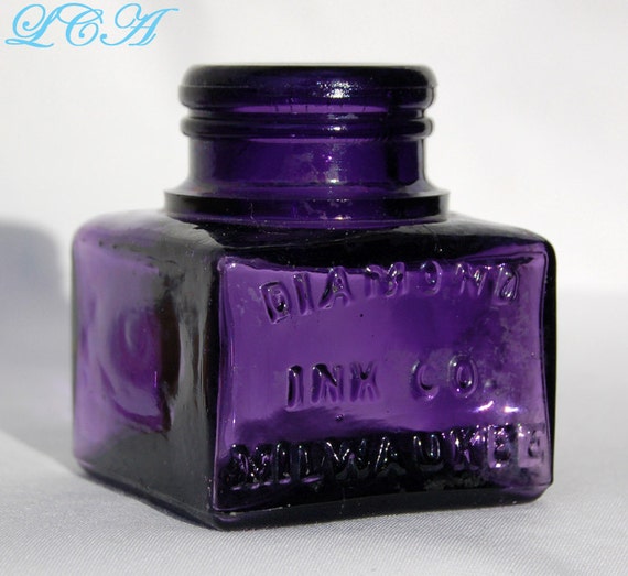 Original antique INK WELL embossed DIAMOND Ink deep sun