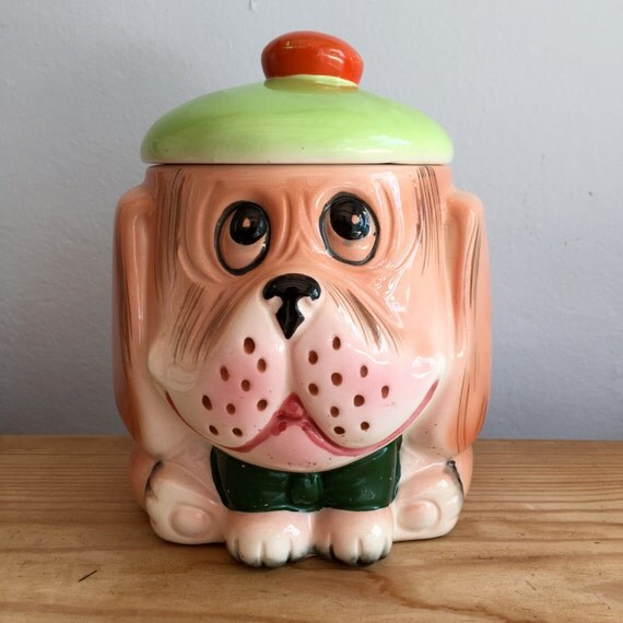Cute Colorful Vintage Dog Cookie Jar by midgeandmannys on Etsy