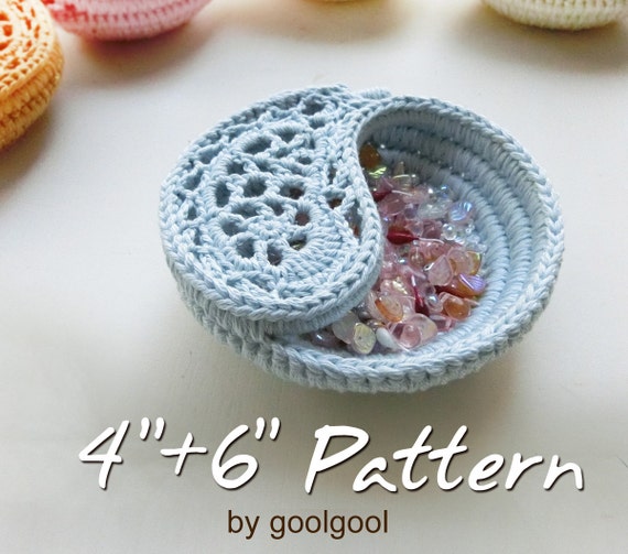 2 Patterns Bundle, Yin Yang Jewelry Dish 4"+6". Discount Pattern Package. Crochet baskets Photo Tutorial. Jewelry Holder, Decorative Dish.