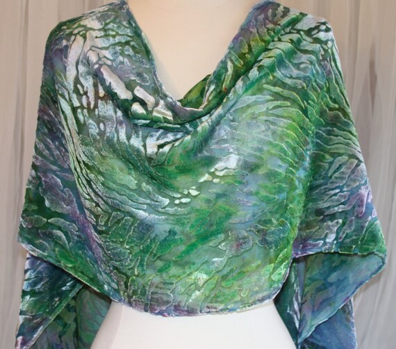 Shades of Green and Lavender Cut Velvet Scarf by StackARockRanch