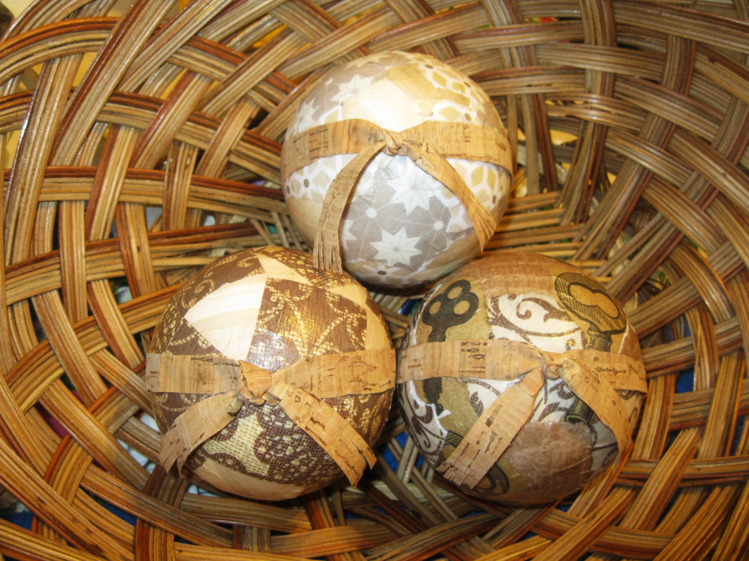 Vintage Keys and Wood Decorative Spheres Decoupage Orbs with