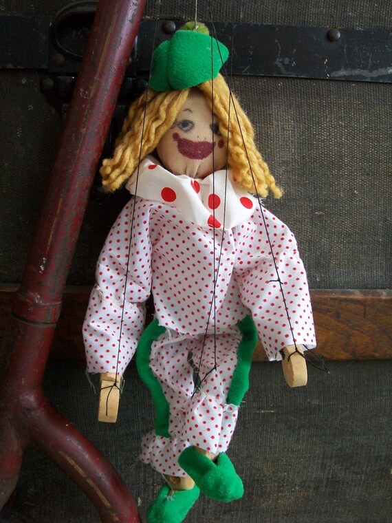Vintage Handmade Clown String Puppet Homemade