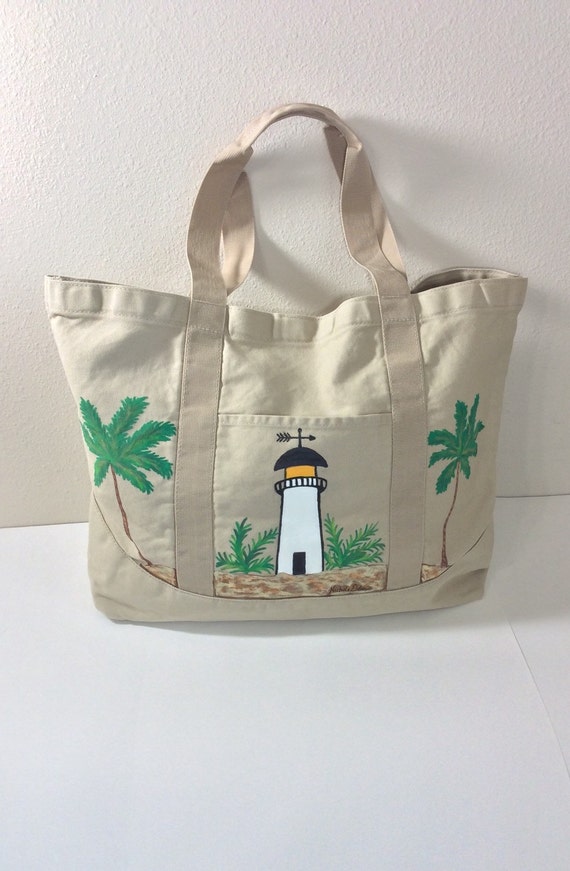 Canvas Tote Bag With Hand Painted Lighthouse By GulfLifebyNichole   Il 570xN.771639143 D74l 