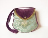 Medieval French Tapestry Brocade Bag Purse "Miniver"Marie Antoinette  Velvet Regency Victorian Rococo Edwardian Mintgreen Purple Romantic