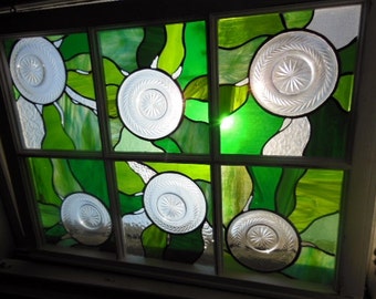 stained glass window vintage crystal plates sun catcher stained glass window green glass window vintage plates offers considered