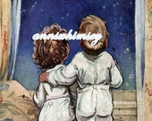 Vintage Art "Star Light, Star Bright" Restored Vintage Art, 1939, Brother and Sister Look Into the Night, Print Restored #107 Vintage Art "Star Light, Star Bright" Restored Vintage Art, 1939, Brother and Sister Look Into the Night, Print Restored #107