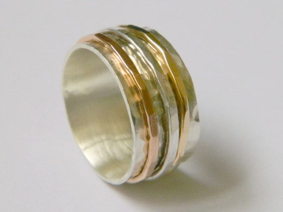 Sterling silver spinning ring Tri color ring spinner ring