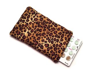 Birth Control Pill Case, Credit Card Sleeve, Slim Wallet - Leopard Print