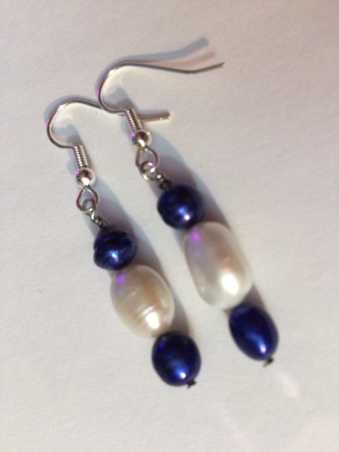 Navy and Pearl Freshwater Pearl Earrings