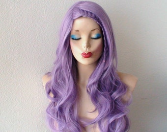 Pastel wig. Lavender wig. Pastel light purple Long curly volume hair Durable Heat resistant synthetic wig for daily use or cosplay