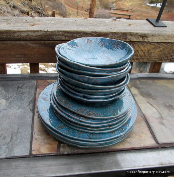 Speckled Turquoise 3 Piece Ceramic Dinnerware Set/place