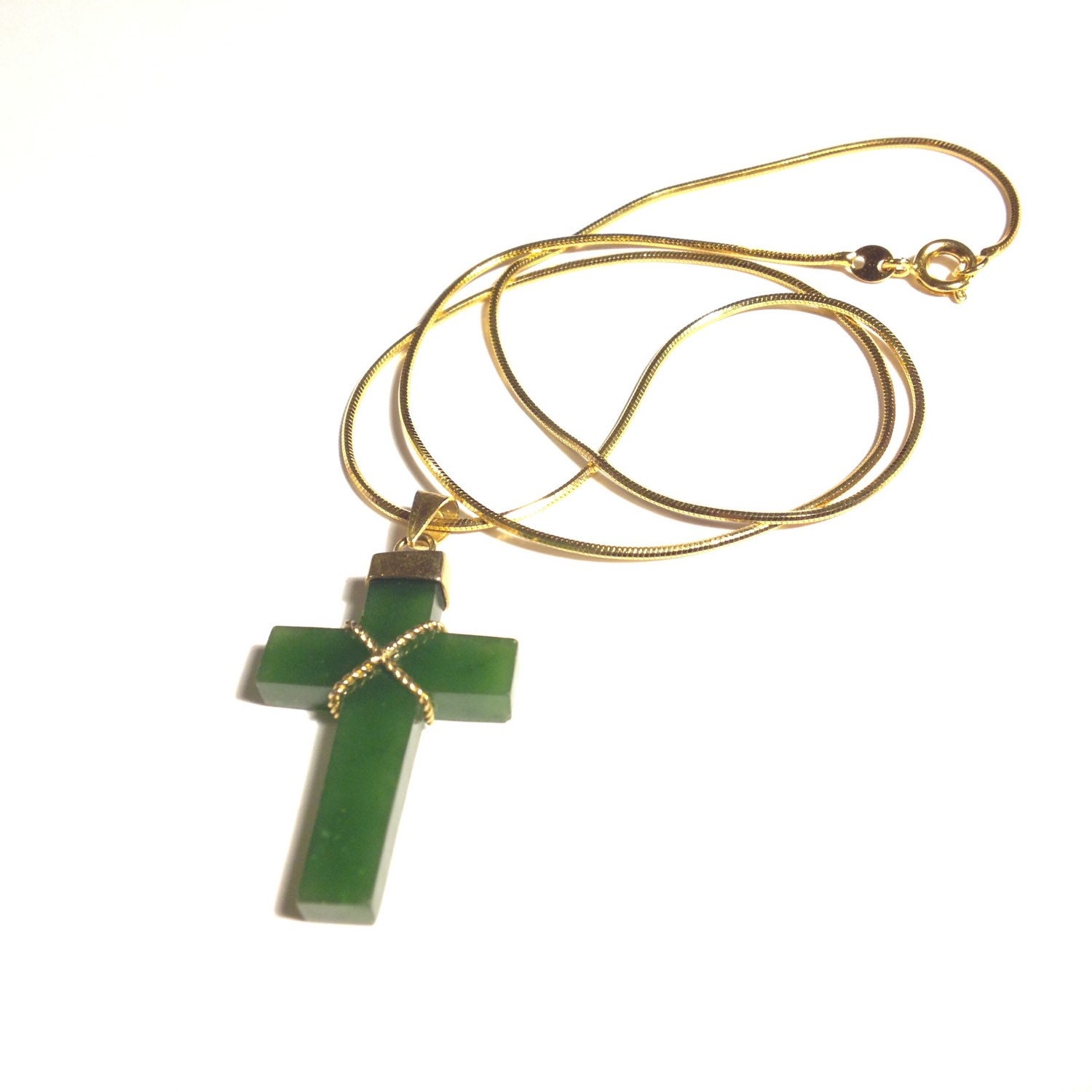 Jadeite Jade Cross on Gold Necklace Vintage by LAAALAAAland