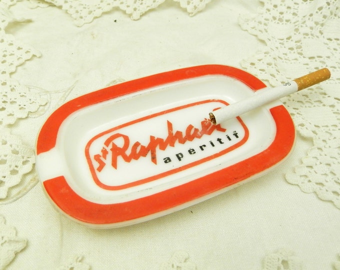 Vintage French Mid Century Milk Glass St Raphael Promotional Aperitif Ashtray, Bistro Café Bar Ware Decor, Smoking Collectibles Tobacciana Vintage French Mid Century Milk Glass St Raphael Promotional Aperitif Ashtray, Bistro Café Bar Ware Decor, Smoking Collectibles Tobacciana