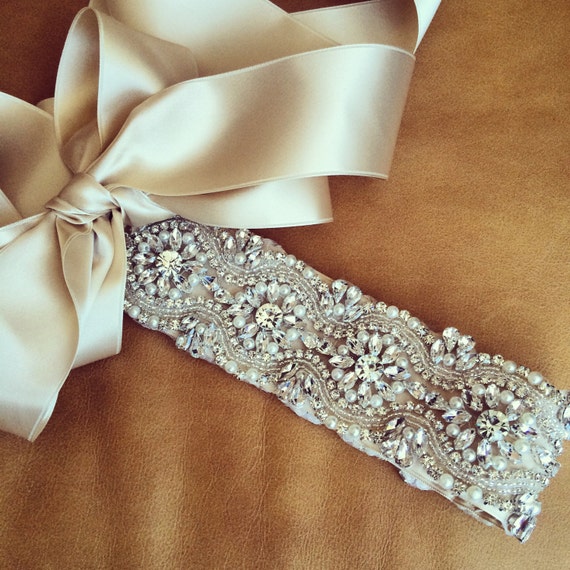 Rhinestone Pearl Wedding Dress Sash OHIO
