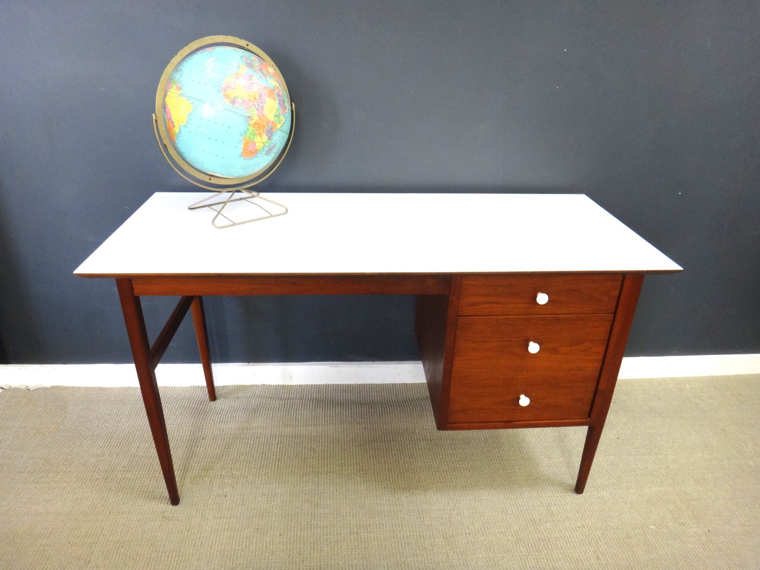Mid Century Teak and White Laminate Desk Haute Juice