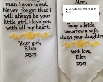 Set of Two Personalized WEDDING HANKIE'S Mother & Father of the Bride Gifts Hankerchief - Hankies