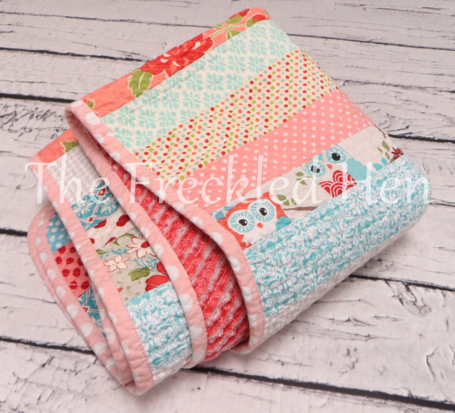 Free shipping ooak faux chenille baby crib blanket strip quilt