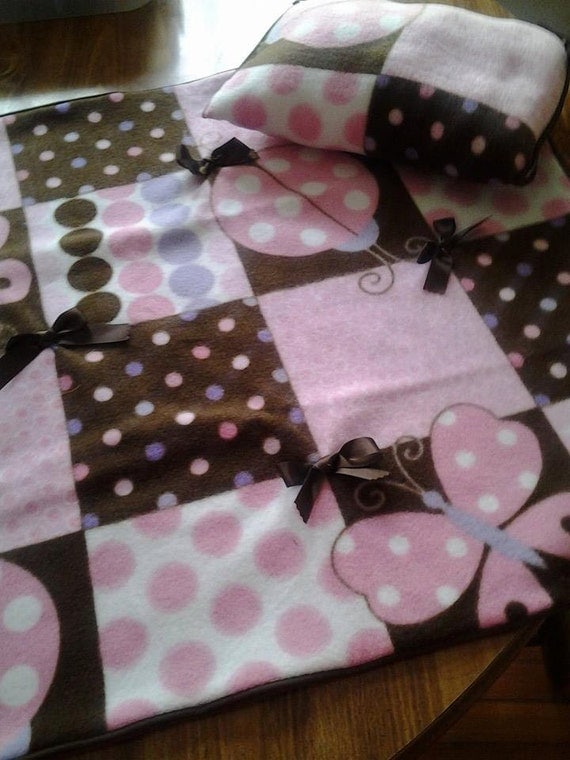 baby girl pink and brown blanket and pillow set