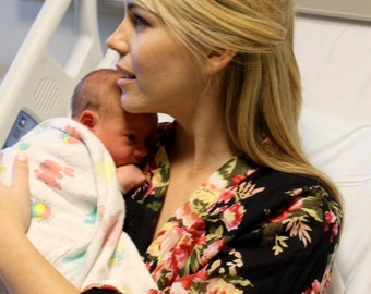 Maternity Hospital Gown, Labor And Delivery Gown, Maternity Dress, Nursing Robe, Hospital Robe, Nursing Gown, Pregnancy Dress, Nursing Dress