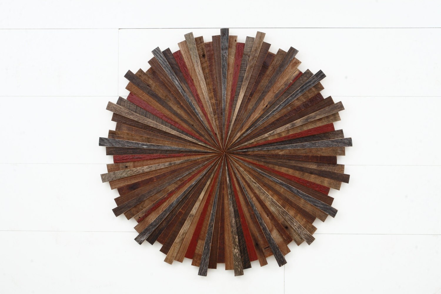 Starburst wood wall art made with old reclaimed barnwood