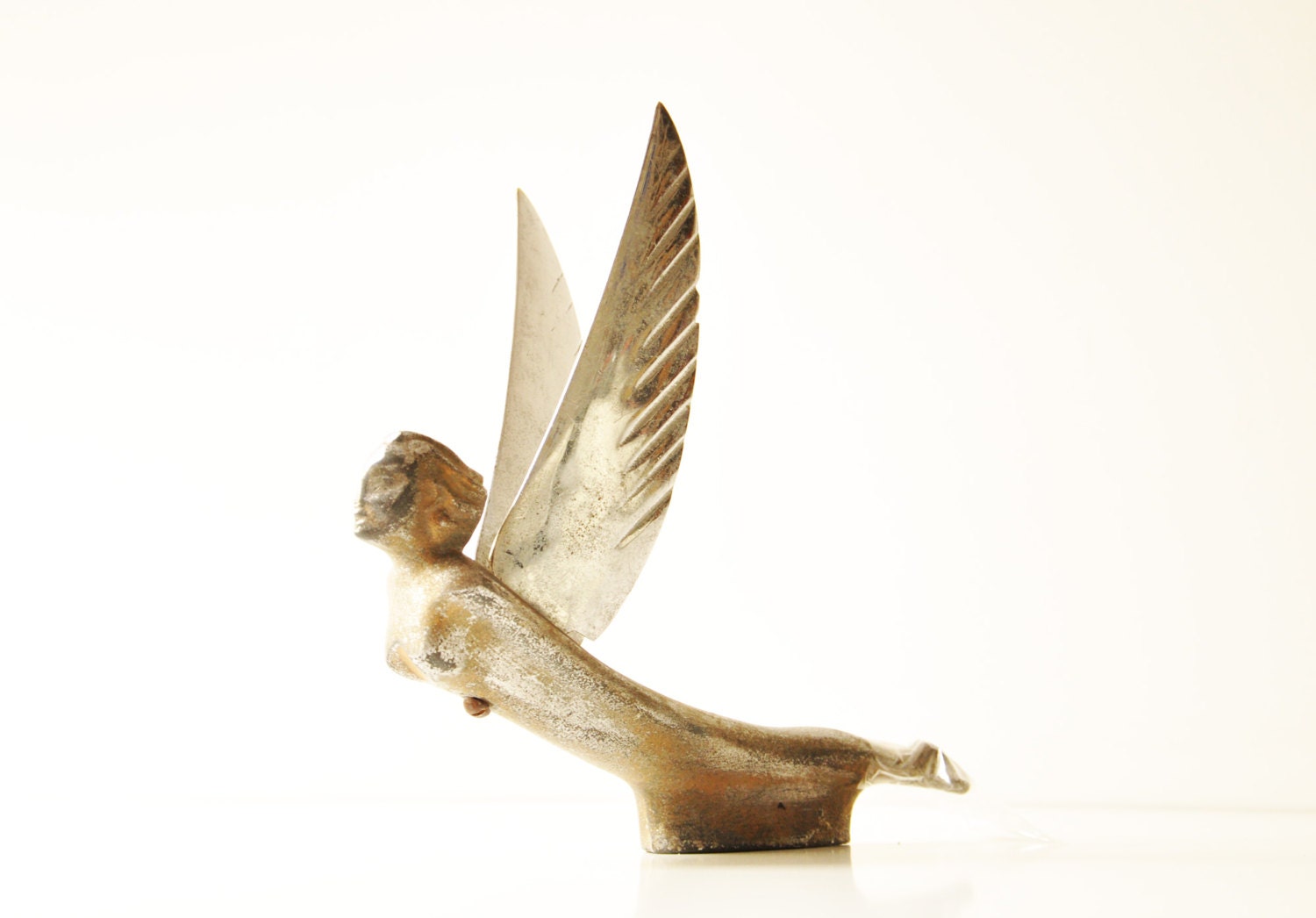 Vintage Flying Angel Goddess Chromed Hood Ornament Car