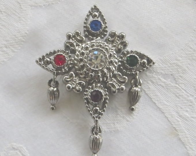 Vintage Maltese Cross Brooch Designer Signed Bob Mackie Cross Pin Heraldic Jewelry