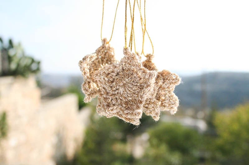 Set of 5 Crochet Gold Star Decoration