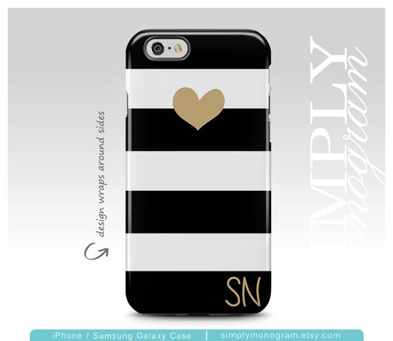 Chic Black Stripes and Gold Heart Case