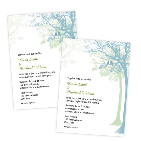 Wedding Invitation Love Birds in a Tree DIY Printable