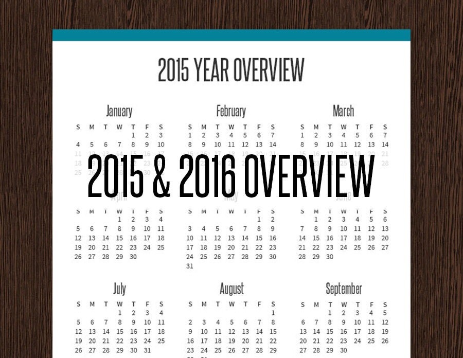 year overview for 2015 2016 yearly calendar printable