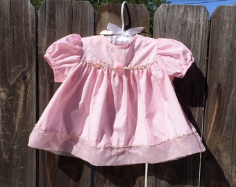 VTG Bonnie Baby Pink Dress Flowers Sz 3-6M Roses