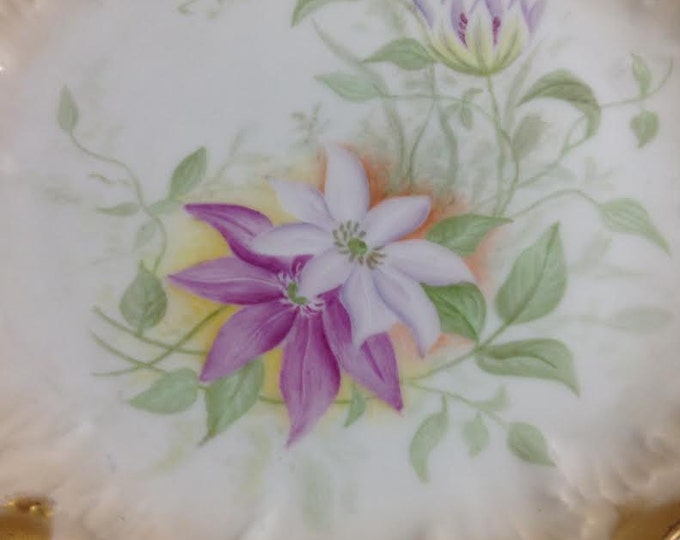 Limoges Plate, Antique Limoges Floral Hand Painted Plate Embossed Scalloped Gold Edge 7 5/8 Inch, Coiffe Factory