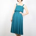 Vintage Teal Green Dress Emerald Green Dress Pleated Skirt Midi Dress Sundress 1970s 70s Dress Flutter Dress Disco Dress XS S Extra Small