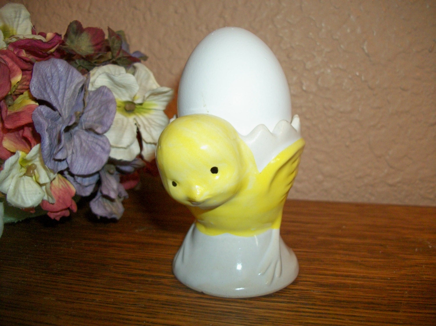 Egg Cup Baby Chick Dish Yellow Ceramic Chicken by TKSPRINGTHINGS