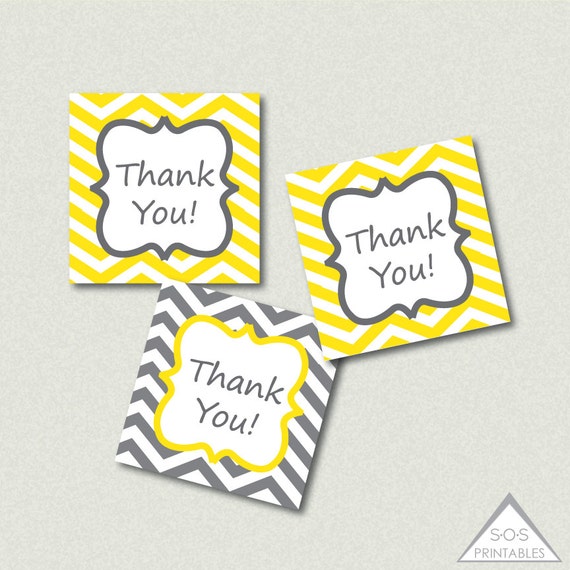 Gray and Yellow Chevron Printable Thank you Tags Printable