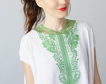 30% Inspiration Green Necklace Venise Lace Necklace Lace Jewelry Bib Necklace Statement Necklace Body Jewelry Gift/ JELSI