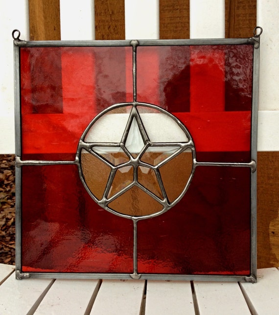 Stained Glass Texas Star Red Panel