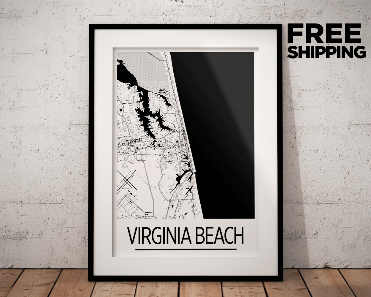 Virginia Beach Map Poster usa Map Print Art Deco by iLikeMaps